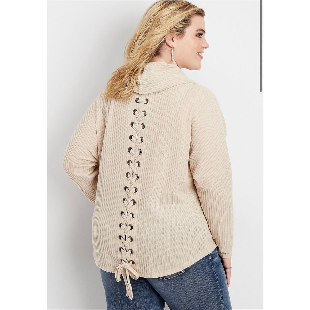 Maurices Lace Up Back Cowl Neck Top Size M